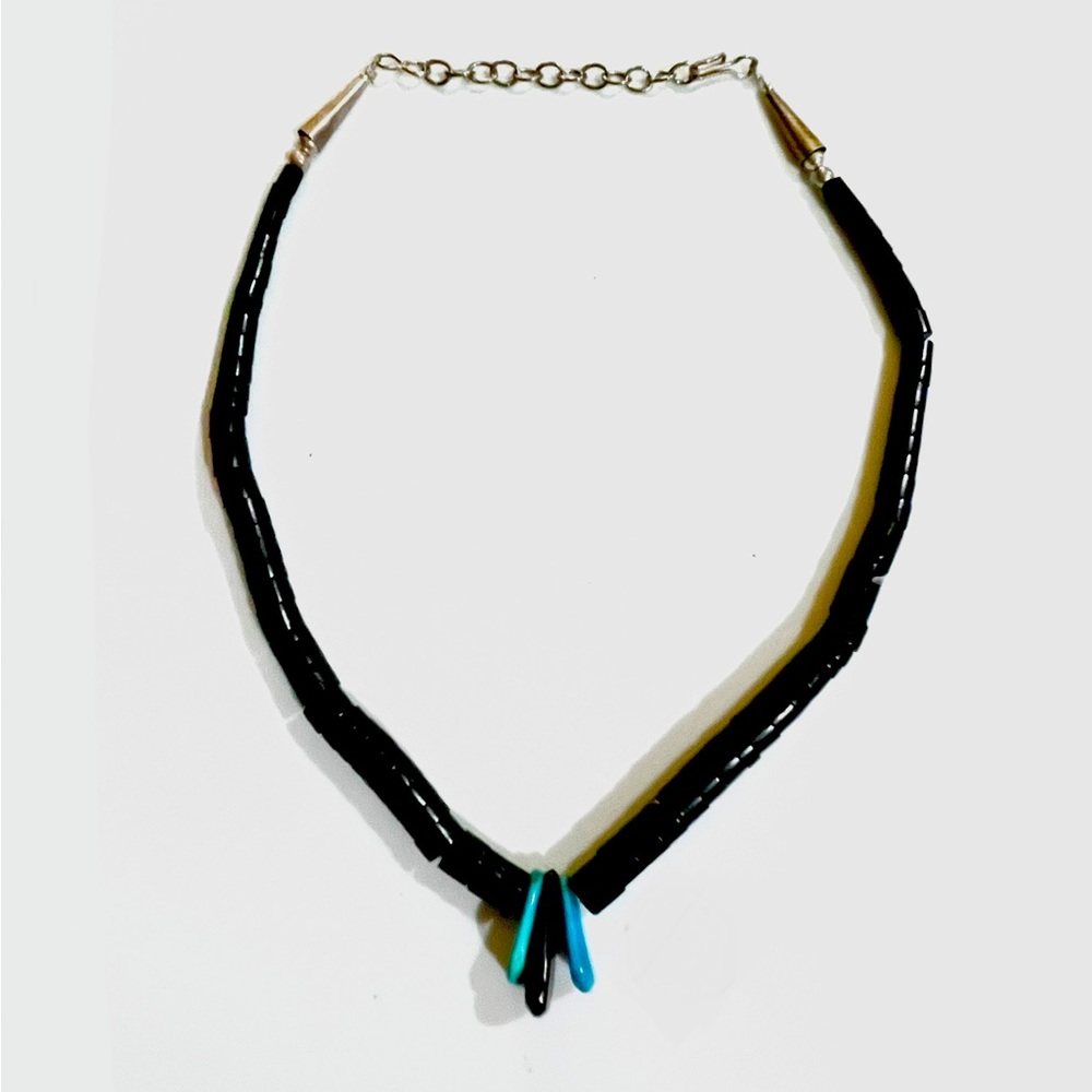 ⏳🦋🪺Old Pawn Santo Domingo / Kewa Jet Heishi Turquoise Jacla Necklace